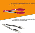 Kitchen Tongs with Silicone Tips,Tongs for Cooking Heat Resistant 600 Degrees Stainless Steel Locking Tongs,Red Set of 3-7", 9" and 12"