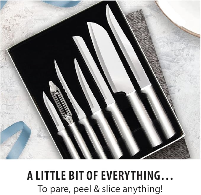 RADA Cutlery 7-piece Starter Knife Gift Set (S38), Stainless Steel Hollow Ground Blades, Made in USA, Silver Handles, Pack of 2