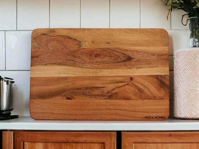 Vesta Homes Wooden Cutting Board for Kitchen/Chopping, Serving Board, Platter for Vegetables, Fruits, Cheese and Charcuterie | Natural Acacia Wood |15 * 10 Inches | Handcrafted in India