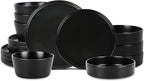 Stone Lain Celina Modern Stoneware 16-Piece Dinnerware Set, Cereal and Dinner Bowls, Dinner Plates, Plates and Bowl Set, Dishes for 4, Black
