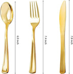 NOCCUR 400PCS Gold Plastic Silverware - Gold Plastic Cutlery Include 200 Forks, 100 Spoons, 100 Knives, Disposable Silverware Perfect for Party&Daily Using