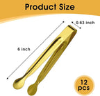 Small Serving Tongs,Ice Tongs,Sugar Tongs,Kitchen Tiny Tongs for Appetizers,Golden,12 PCS(6.3 Inch)
