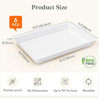 Lifewit Plastic Serving Tray for Party Supplies, White Trays for Serving Food, Reusable Large Platter for Buffet, Fruit, Dessert, Snack, Veggie, Kitchen and Outdoor Use, Rectangle, 14" x 10", 6 Pcs