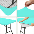 6 Pack Fitted Tablecloth for 6 Foot Rectangle Tables, Aqua Blue Elastic Outdoor Picnic Table Cover, Washable Stretch Folding Table Cloths 6 ft for Camping Party Patio Kitchen Banquet, 30" W x 72" L