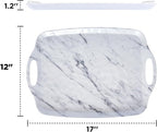 TP Serving Trays with Handles, 17 x 12 Inch Melamine Serving Platters for Food, Meat, Set of 2 Rectangular Trays for Eating, White Marble