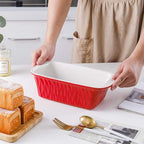 Ceramic Loaf Pan for Baking Bread, 9 x 5 inch Bread Pan, Rectangular Bread Loaf Pan, Ceramic Bakeware for Cooking, Home Kitchen, Bread Baking Pan Texture Series (Red)