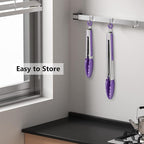 Set of 2 Kitchen Tongs 9-Inch & 12-Inch, Premium Stainless Steel BPA Free Silicone Non-Stick Grilling Barbeque Cooking Locking Food Tongs, Purple