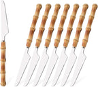 Dinner Knife Set with Bamboo Handle, 8-Piece Stainless Steel Shiny Silver Dinner Knives, Creative Design Table Knives for Home Restaurant, 8.74 inch, Handcrafted