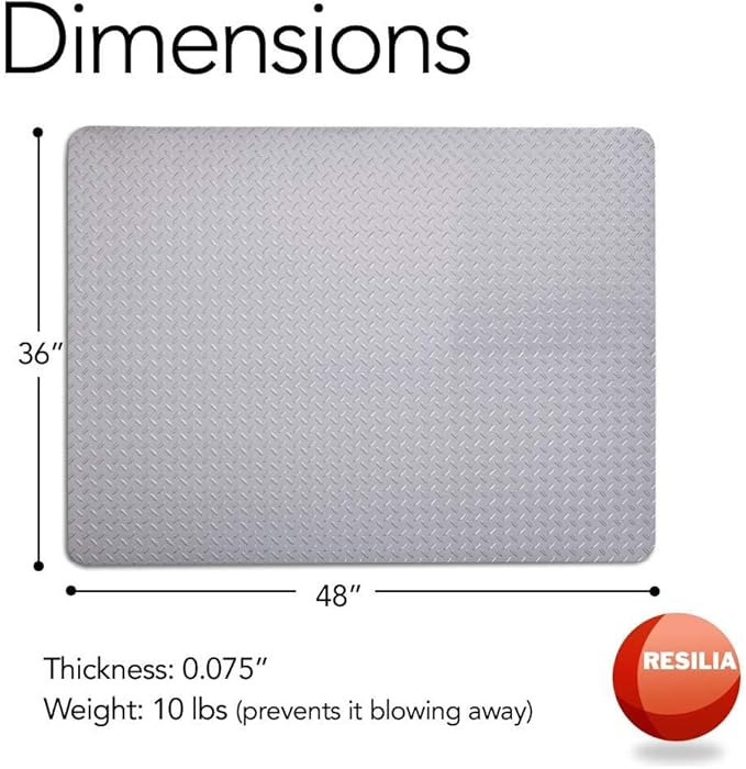 RESILIA Large Under Grill Mat – Heavy Duty, Reusable Outdoor Floor Protector Mats for Deck, Patio, & Garage – 36 Inch x 48 Inch, Black Diamond Plate, Made in The USA