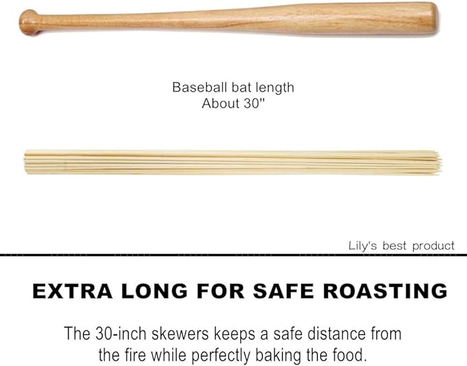 HOPELF 30" Natural Bamboo Skewers Sticks for Marshmallows，S'Mores，BBQ，Kabob，Grilling，Barbecue，Roasting，Camping.More Size Choices 6"/8"/10"/12"/14"/36"(100 PCS)