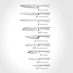 Cuisine::pro Damashiro Knife Block (Hiryu, 10-Piece Set) - Premium Japanese Steel Knife Set with Acacia Wood Block & Tempered Glass Window - Damascus-Inspired Blade