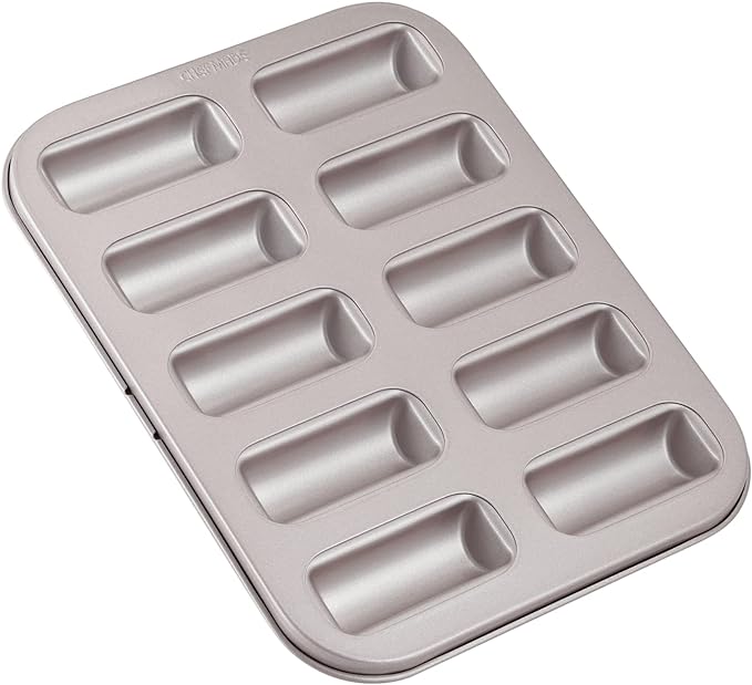 CHEFMADE Financier Cake Pan, 10-Cavity Non-Stick Rectangle Muffin Pan Biscuits Cookies Bakeware for Oven Baking (Champagne Gold)
