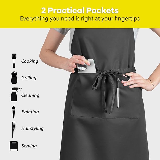 ROTANET Extra Large Apron for Men Adjustable Bib Aprons with 2 Pockets Cooking Kitchen Women Chef Water & Oil Resistant