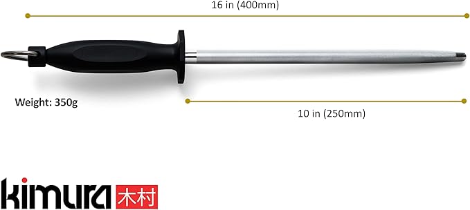 Kimura Professional Diamond Honing Rod, 10 Inch, Silver, Extra Fine Grit, Magnetized, Ergonomic Handle, Versatile Knife Sharpener, Japanese Gift Box