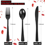 Supernal 300 Pieces Black Plastic Silverware Disposable Cutlery Black Disposable Silverware Heavy Duty Plastic Cutlery Set 100 Forks 100 Knives 100 Spoons for Wedding Party Supplies Everyday Use
