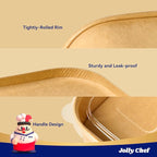 JOLLY CHEF 25 oz 50 Pack Paper Meal Prep Containers with Lids, Rectangular Disposable Food Containers, Brown Paper Bowls with Lids for Thanksgiving, Christmas, Parties
