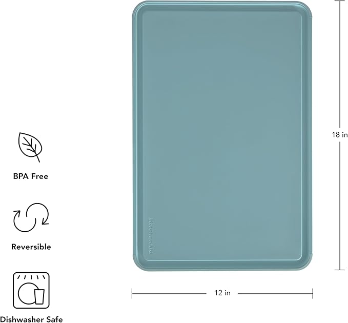 KitchenAid Classic Plastic Cutting Board with Perimeter Trench and Non Slip Edges, Dishwasher Safe, 12 inch x 18 inch, Blue