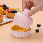 Mini Round Tart Pan with Removable Bottom, Nonstick Mini Pie Pans for Baking, Carbon Steel Quiche Pan Set for Cupcake Muffin Cakes and Desserts, Including 6 Tart Pan and 1 Tart Tamper (Pink)