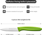 Paring Knife Fruit Knife Set (6 Pieces), Ultra Sharp Stainless Steel Vegetable and Fruit Knife with PP Plastic Ergonomic Handle for Cutting Fruits and Vegetables,Green