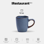 Organic Shape Restaurant Mug 12oz, Commerical Grade Catering Stoneware Coffee Mug in Ir-regular Organic Shape, Chip & Scratch Resistant, Glossy Reactive Glaze Blue, Case of 24