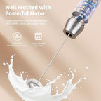 Maestri House Rechargeable Milk Frother with 3 Heads, LunaFro AS Handheld Electric Foam Maker Waterproof Detachable Stainless Steel Whisk Drink Mixer Foamer with Stand for Lattes, Cappuccino, Egg