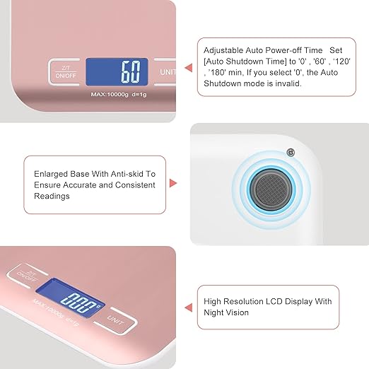 Digital Shipping Scale,Stainless Steel Panel, Accurate 10kg/1g Portable Postal Scale for Packages, Small Business,Kitchen, Food, Handmade, Liquids, and Boutique (Rose Gold)