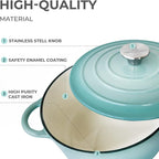 Trustmade 3 QT Cast Iron Dutch Oven, Enamel Coated Cookware Pot with Self Basting Lid for Home Baking, Braiser, Cooking, Aqua