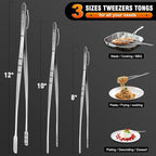 WALFOS Tweezer Tongs for Cooking, Kitchen Tweezers Stainless Steel Pasta Tweezers Tongs for Cooking, Roasting, Grabbing Small Objects, Dessert, BBQ, Spaghetti 3 Pcs (8+10+12-Inch)