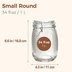 ComSaf Airtight Glass jar with lid 37oz Set of 3, Glass Storage Containers with Lids, Glass Canisters, Striped Clip Fastening Jar for Kitchen Canning, Tea, Pasta, Sugar, Beans, Cookie, Jam, Oat