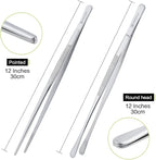 MSY BIGSUNNY Stainless Steel Food Tweezers Multi-function Cooking Tongs Kitchen Serving Tong (12" Round & 12" Pointed Tweezers)