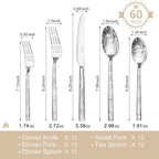 KINGSTONE Silverware Set, 60-Piece 18/10 Stainless Steel Brushed Handle Flatware Cutlery Set, for Kitchen, Home, Party, Wedding Gift, Rust Resistant and Dishwasher Safe