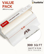 Katbite 15in x 242ft, 300 Sq.Ft Value Pack Parchment Paper Roll for Baking, Parchment Baking Paper with Serrated Cutter, Heavy Duty & Value Pack Roll for Cooking, Air Fryer, Steaming, Bread