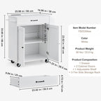 VEVOR Kitchen Island Cart, 32" Mobile Carts with Storage Cabinet, Rolling Table with Power Outlet, Spice Rack, Towel Bar, Adjustable Shelf, Drawer, Dining Living Room Portable Islands on Wheels, White