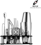 Bartender Cocktail Mixing Kit, Silver Barware Set, Professional Bar Tools with Bottle Opener and Shaker