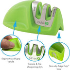 KitchenIQ 51422 | Edge Grip 2-Stage Knife Sharpener | Green – 3 Pack | Coarse & Fine Sharpener | Compact for Easy Storage | Stable Non-Slip Base | Soft Grip Rubber Handle | Straight & Serrated Knives