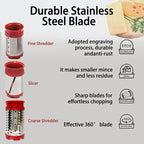 Electric Hard Cheese Grater, Model CES03D, Red, Stainless Steel, Automatic, Cordless, 3 Interchangeable Blades, Easy to Clean