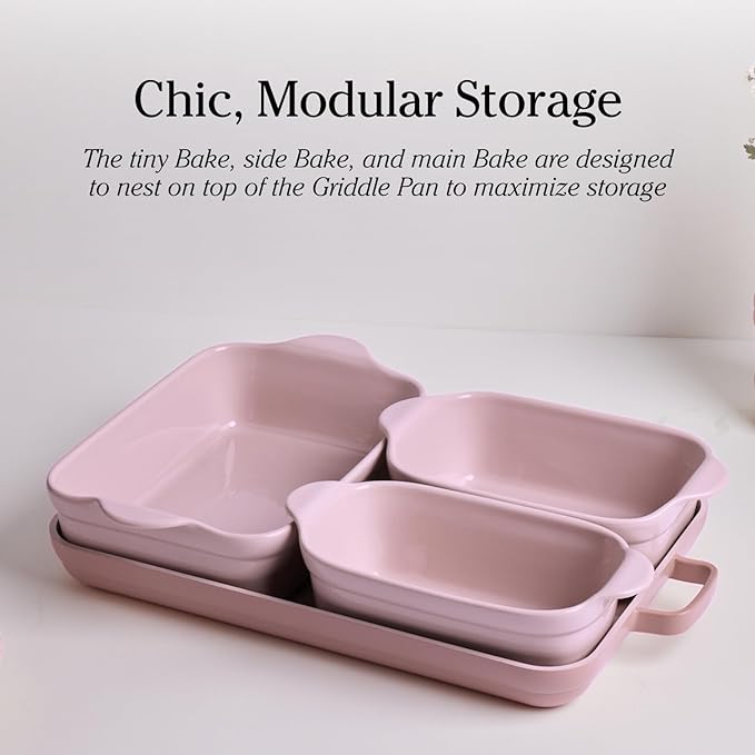 Our Place Bakeware Set | 5-Piece Nonstick, Toxin-Free, Ceramic, Cast Aluminum Set with Oven Pan, Bakers, & Oven Mat | Space-Saving Nesting Design | Oven-Safe | Bake, Roast, Griddle and more | Spice