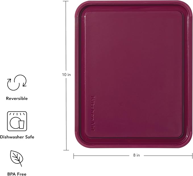 KitchenAid Classic Plastic Cutting Board with Perimeter Trench and Non Slip Edges, Dishwasher Safe, 8 x 10 inch, Beetroot