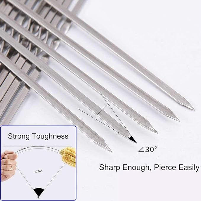 18PCS Kabob Skewers Flat Metal BBQ Barbecue Skewer 14" Long Stainless Steel Shish Kebob Sticks Wide Reusable Grilling Skewers Set for Meat Shrimp Chicken Vegetable, 18 Pack