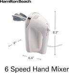 Hamilton Beach 6-Speed Electric Hand Mixer with Whisk, Dough Hooks and Easy Clean Beaters, Powerful 275 Watt Motor, Snap-On Storage Case, White
