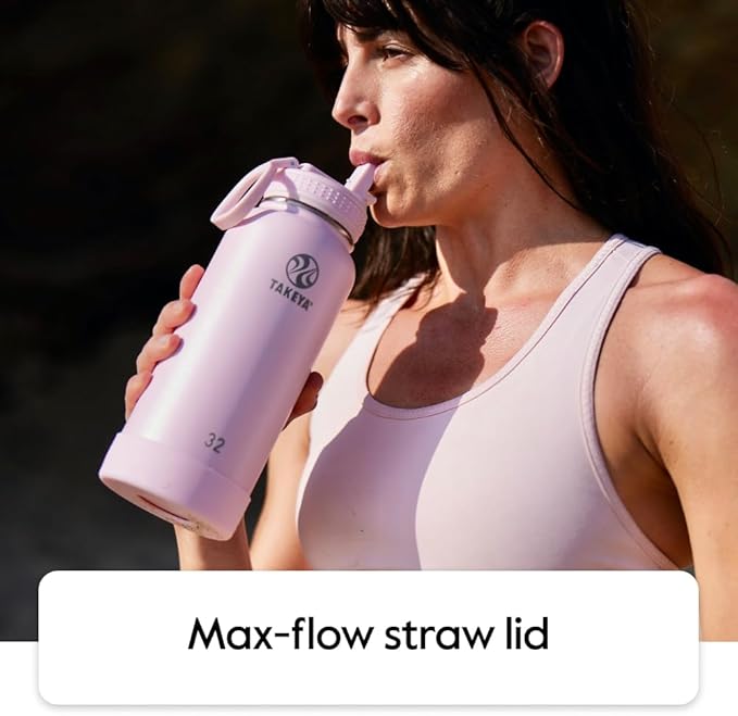 Takeya Actives Water Bottle with Straw Lid - Durable & Easy-Care Water Bottle with Stainless Steel Insulation - BPA-Free Lid with Carry Handle & Straw - Dishwasher-Safe - 64 oz, Cucumber