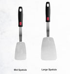 Stainless Steel Flexible Spatula Solid Turner, XiaoZu Thin Metal Spatula for Cast Iron Skillet, Thin Blade and Heat Resistant Silicone Handle, Great for Egg, Cookie, Meat, Crep, Medium + Large