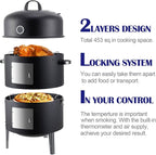 Realcook Charcoal Smoker BBQ Grill: Premium Vertical Meat Smokers with Smoke Tube - Barbecue Charcoal Grill Combo for Outdoor Cooking Patio Backyard Grilling Tailgating