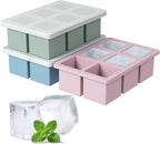 Large Silicone Ice Cube Tray 3Pack, SAWNZC Big Square Ice Cube Molds for Whisky Cocktail, Ice Maker Tray with Lid for Freezer, Easy Release (3, Blue+Green+Pink)