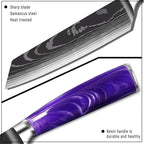 8-Piece Premium Japanese Kitchen Knife Set - Imperial Collection, Laser Damascus Pattern, 440A Stainless Steel Ultra Sharp for Fast Cutting (Purple 8J)
