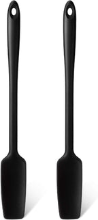 2 Pieces Long Handle Silicone Jar Spatula Kitchen Scraper Spatula Non-Stick Rubber Silicone Scraper for Jars, Smoothies, Blenders Cooking Baking Stirring Mixing (Black)