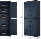 71in Farmhouse Kitchen Pantry Cabinet,Tall Storage Cabinet with 4 Doors and Adjustable shelves,with Load-Bearing Steel Pipe,Wood Storage Cabinets for Kitchen,Dining Room,Bathroom(Rustic Blue)