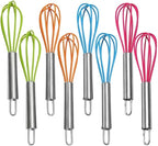 4 Pack" Multi-Color Mini Silicone Kitchen Whisks with Stainless Steel Handles Egg Beater Milk Beater Balloon Whisk for Blending Stirring Whisking and Beating(4 Colors)