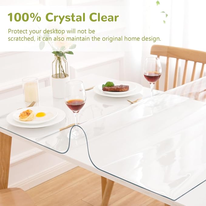 44 x 96 Inch Clear Table Cover Protector, Clear Table Protector for Dining Room Table, 1.5mm Plastic Table Cover, Waterproof Table Pad for Kitchen, Office