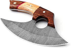 Bushcraft Custom Handmade Damascus Steel Ulu Knife - Alaskan Ulu Knife With Sheath - Multi-Purpose Alloy Steel Knife For Skinning, Hunting, Chopping, (Rose Wood & Olive)